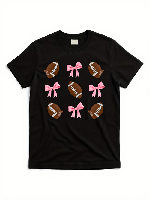 Men's Graphic T-Shirt Pink Ribbon Accents Surrounding Multiple Brown American Football