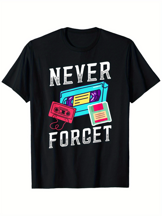 Men's Graphic T-Shirt Never Forget Retro Cassette Tape With Colorful Vintage Elements Tape