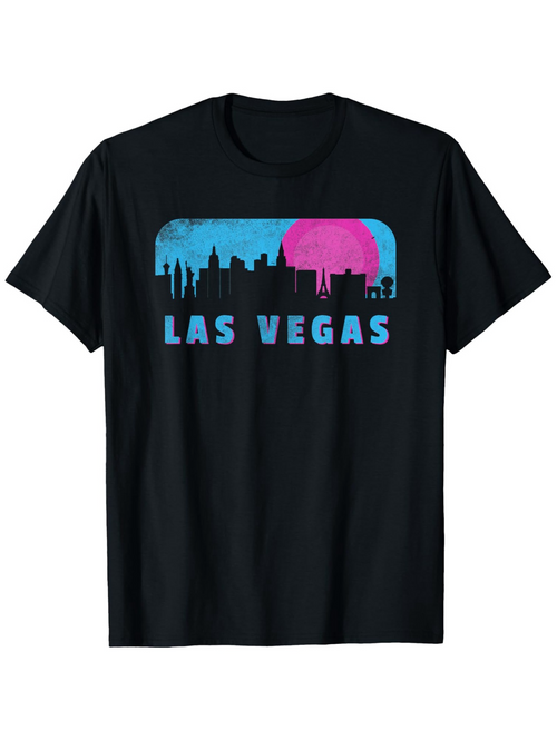 Men's Graphic T-Shirt Las Vegas Blue Pink Sunset Silhouette Skyline Cityscape Icon T Shirt