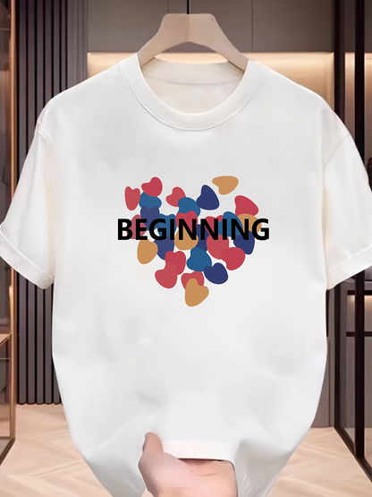 Men's Graphic T-Shirt Beginning Colorful Abstract Heart Shapes Art Centerpiece