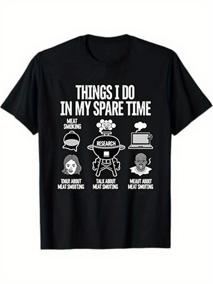 Men's Graphic T-Shirt Things I Do In My Spare Time Funny Research With Grill And BBQ Icons