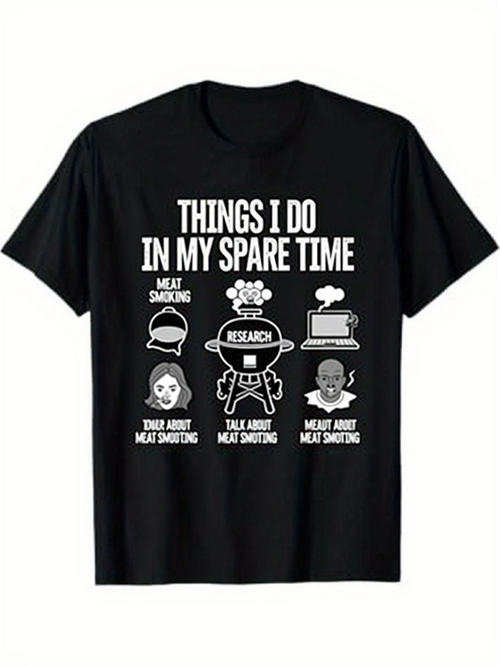 Men's Graphic T-Shirt Things I Do In My Spare Time Funny Research With Grill And BBQ Icons
