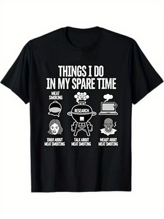 Men's Graphic T-Shirt Things I Do In My Spare Time Funny Research With Grill And BBQ Icons