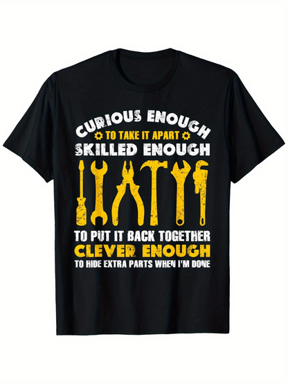 Men's Graphic T-Shirt Curious Enough Clever Enough With Tools Under Bright Workshop Light T Shirt