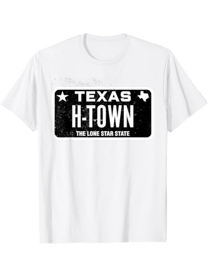 Men's Graphic T-Shirt Texas H Town With Lone Star State Black License Print