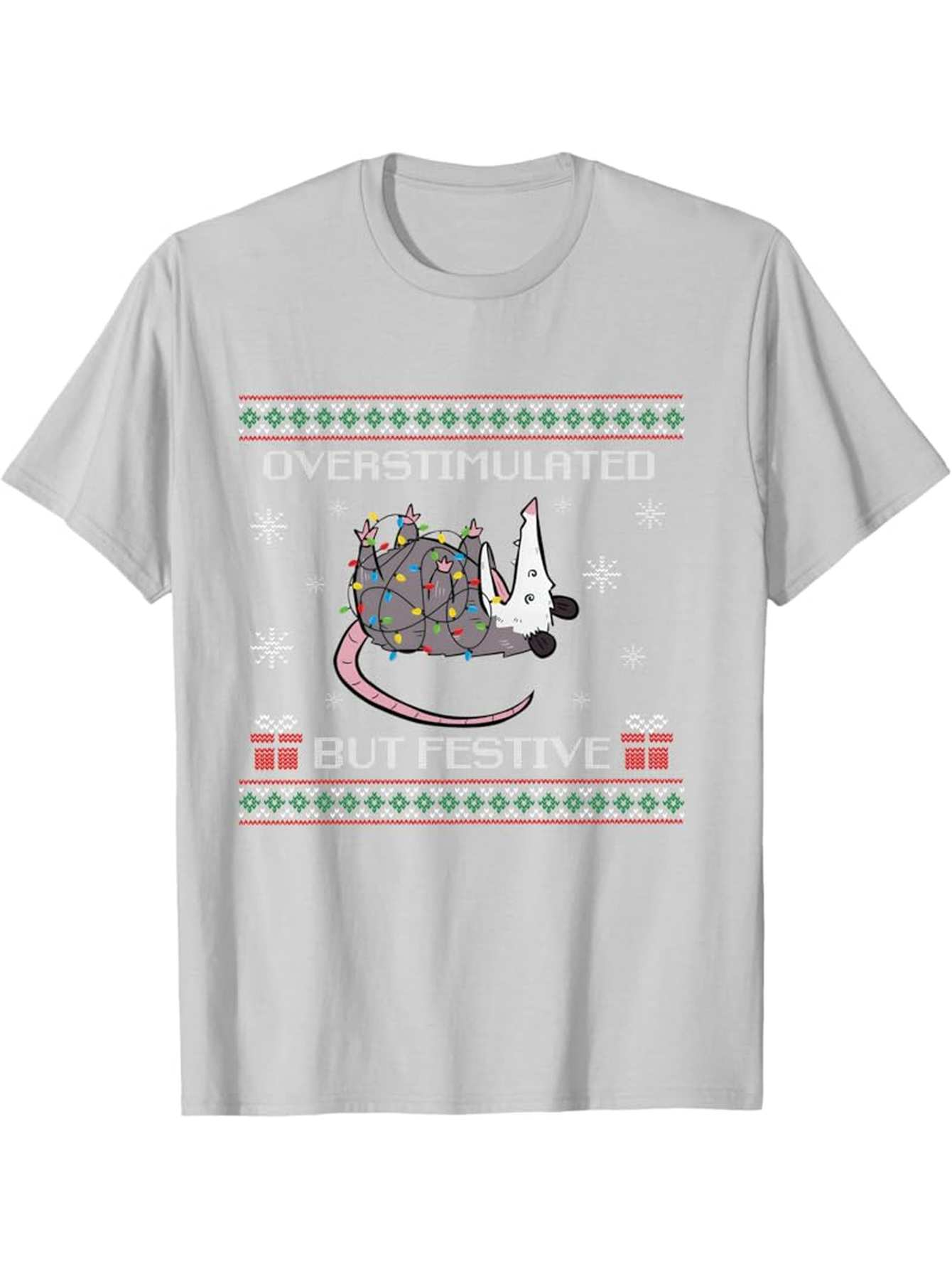 Men's Graphic T-Shirt Overstimulated Cat Resting Comfortably With Ghost Under Festive Patterns