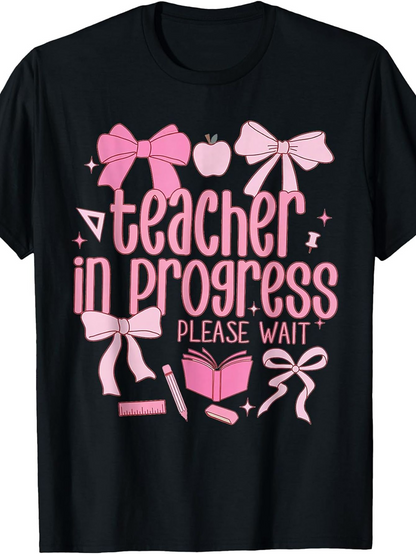Men's Graphic T-Shirt Teacher In Progress Please Wait With Pink Bows Apple And Book