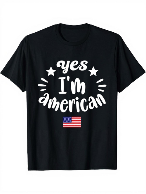 Men's Graphic T-Shirt Yes Im American Surrounded By Stars And National Flag Motif T Shirt