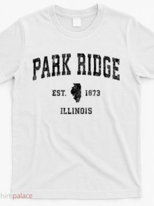 Men's Graphic T-Shirt Park Ridge Illinois Established Date With Central Emblem On White Shirt