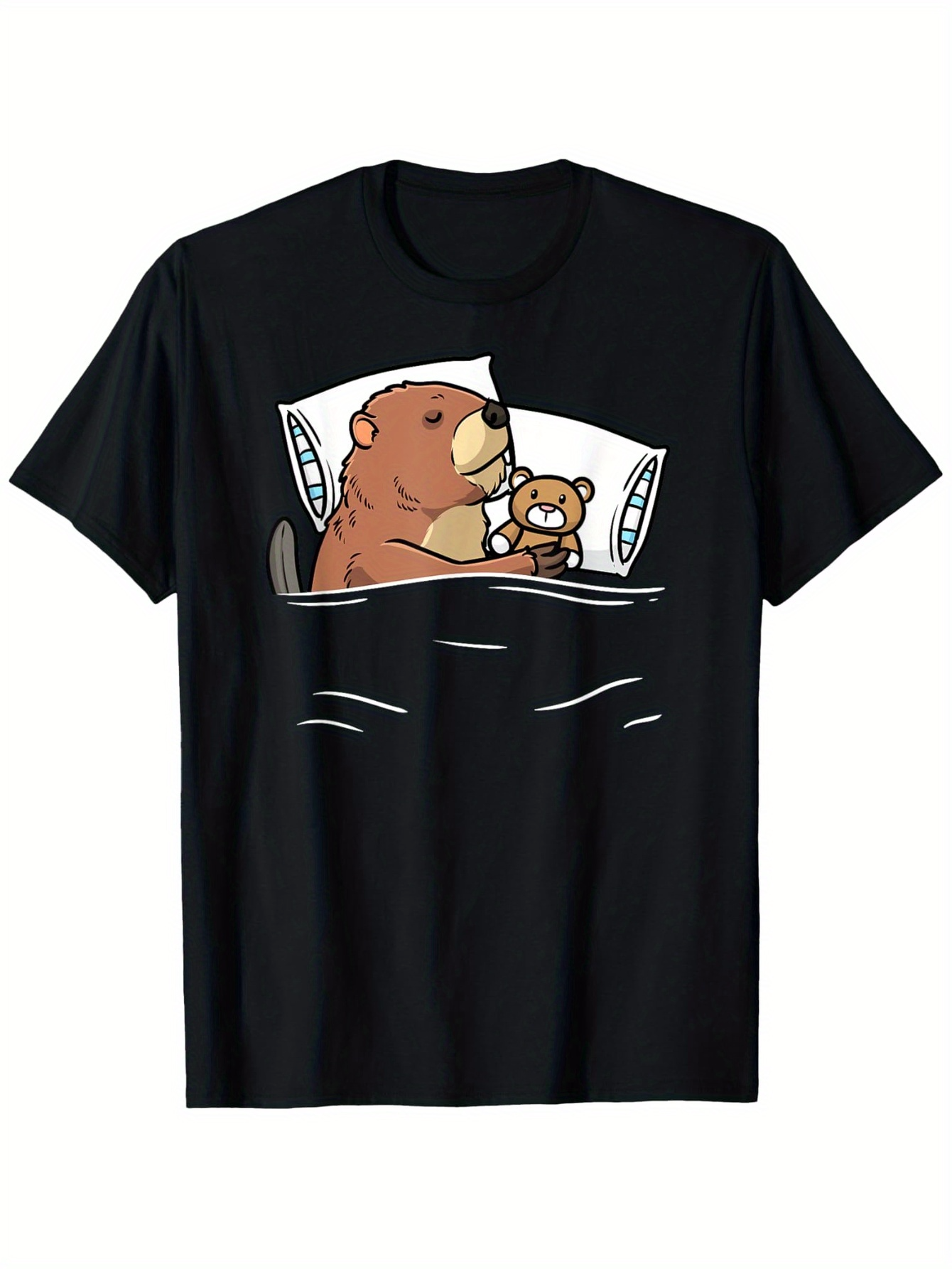 Men's Graphic T-Shirt Cozy Bedtime With Big Bear Snuggling A Small Teddy Bear