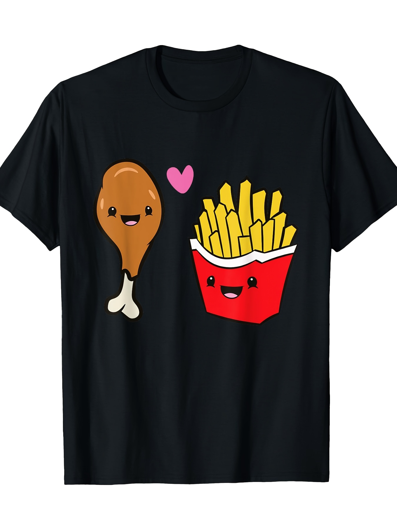Men's Graphic T-Shirt Smiling Chicken Drumstick With Red Fries Box And Happy Faces