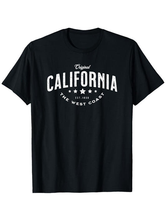 Men's Graphic T-Shirt Original California Est 1850 The West Coast Vintage Stars Typography Shirt