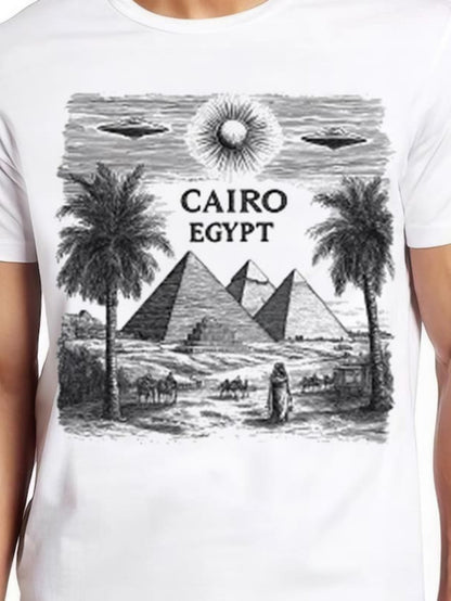 Men's Graphic T-Shirt Cairo Egypt Ancient Pyramids With Palms Under Mysterious Sunlit Sky