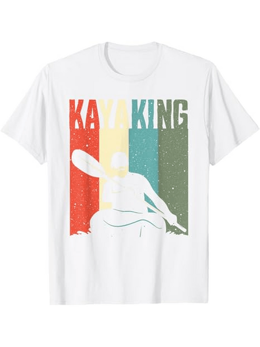 Men's Graphic T-Shirt Kayak King Vintage Colors With Paddle Silhouette Over Splashing Water Kayaker