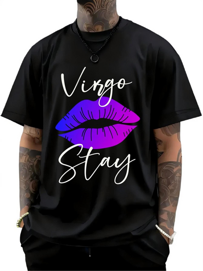 Men's Graphic T-Shirt Virgo Stay Neon Gradient Lips On Minimalist Cotton Tee