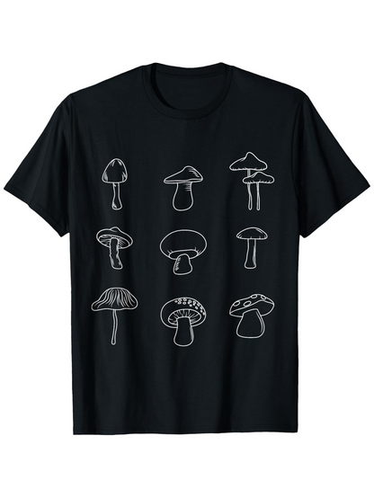 Men's Graphic T-Shirt Sketch Style Wild Forest Mushrooms In Minimalist Line Art Mushroom