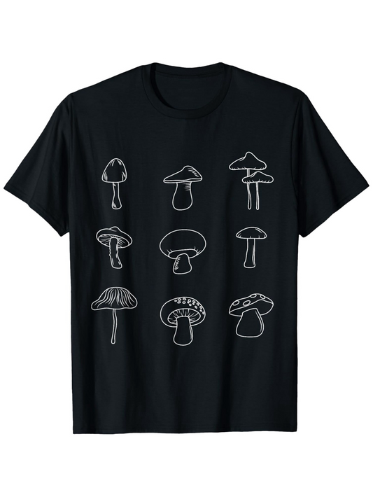 Men's Graphic T-Shirt Sketch Style Wild Forest Mushrooms In Minimalist Line Art Mushroom