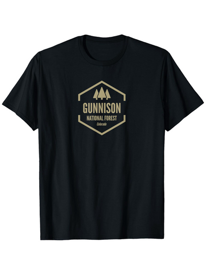 Men's Graphic T-Shirt Gunnison National Forest Logo With Trees And Vintage Badge Design