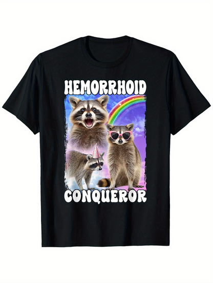 Men's Graphic T-Shirt Hemorrhoid Conqueror Happy Raccoons Rainbow With Sparkling Night Sky Silly Theme
