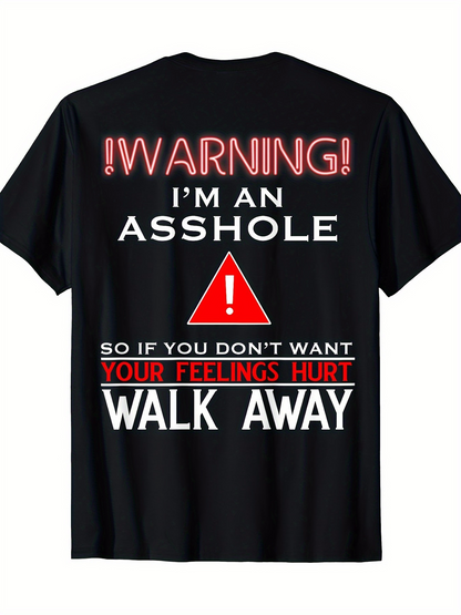 Men's Graphic T-Shirt Warning Bold Red Lettering With Large Caution Triangle Sign Text