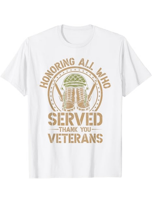 Men's Graphic T-Shirt Honoring All Who Served Thank You Veterans Boots Helmet And Stars Veterans