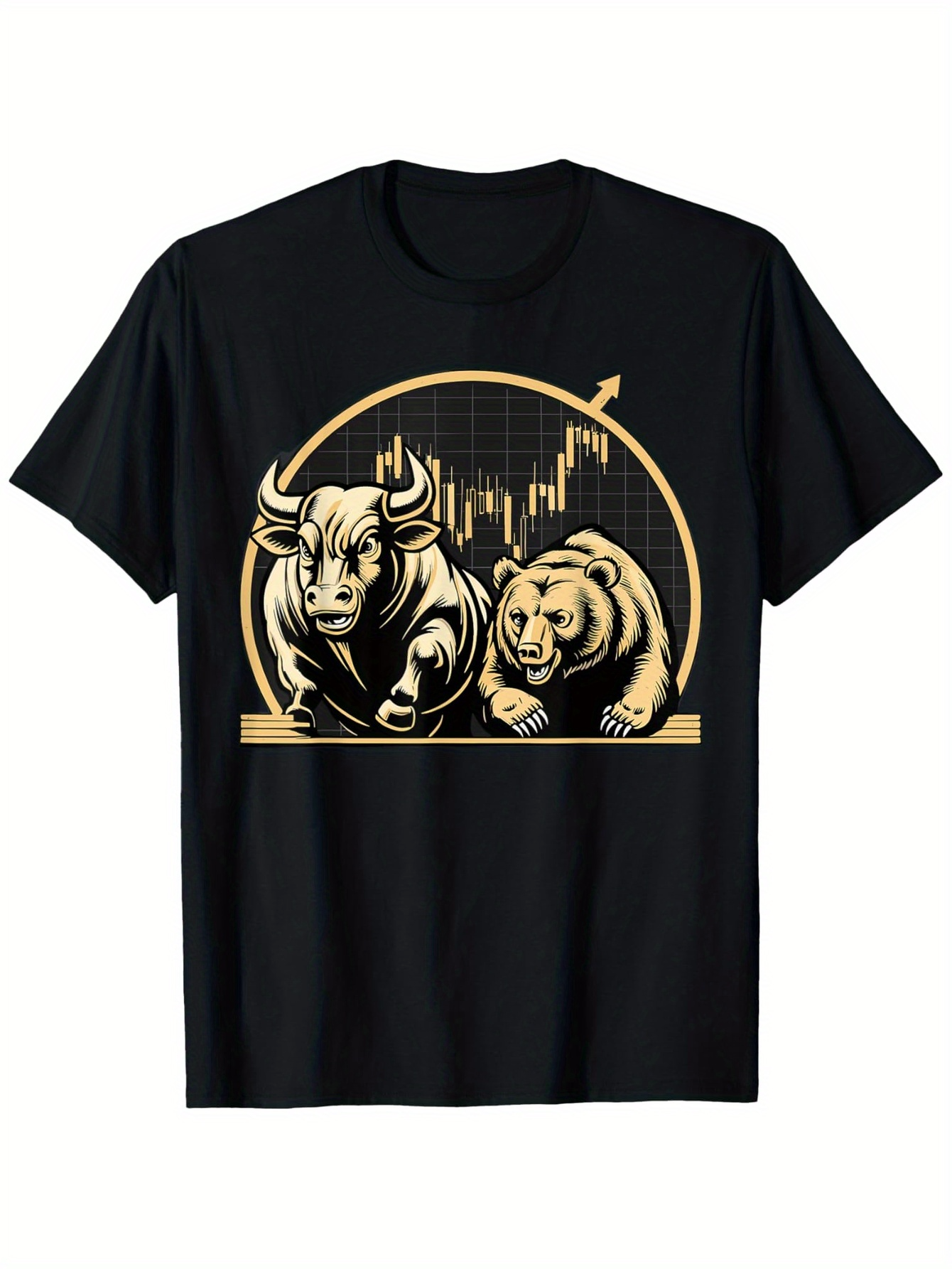 Men's Graphic T-Shirt Gold Chart Pattern With Bull And Bear In Front