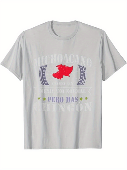 Men's Graphic T-Shirt Lettering Map Graphic With State Silhouette Featuring Decorative Emblems Shirt