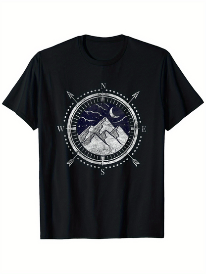 Men's Graphic T-Shirt Starry Night Sky Over Snowcapped Mountain Peaks Moonlit Landscape