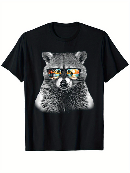 Men's Graphic T-Shirt Retro Urban Sunset Reflected In Sunglasses Worn By Raccoon