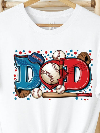 Women's Graphic T-Shirt Dad Surrounded By Baseball Gloves And Colorful Baseball