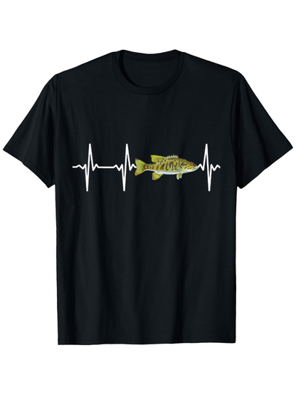 Men's Graphic T-Shirt Heartbeat Line Pattern With Lifelike Green Fish At Center Fish