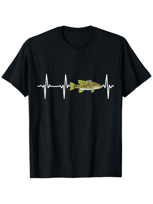 Men's Graphic T-Shirt Heartbeat Line Pattern With Lifelike Green Fish At Center Fish