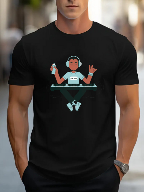 Men's Graphic T-Shirt Cool Cartoon Dj With Turntable And Headphones Music Vibes Character