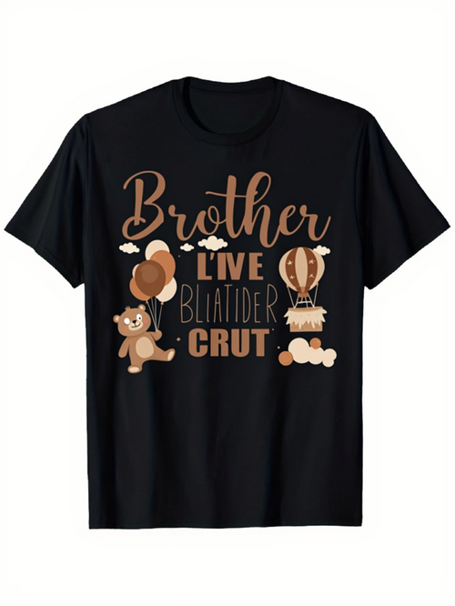 Men's Graphic T-Shirt Brother Live With Balloons Bear Hot Air Balloon