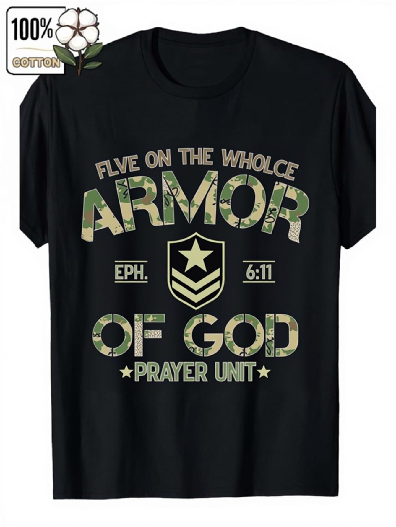 Men's Graphic T-Shirt Camo Shield Lettering With Star Badge Surrounded By Bold Inspirational Typography