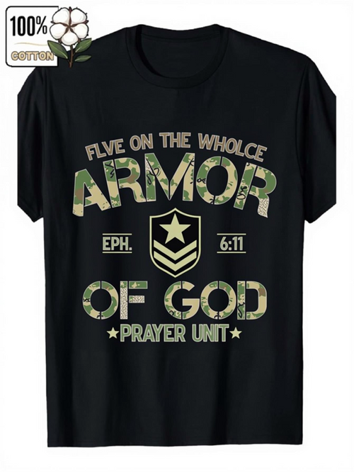 Men's Graphic T-Shirt Camo Shield Lettering With Star Badge Surrounded By Bold Inspirational Typography