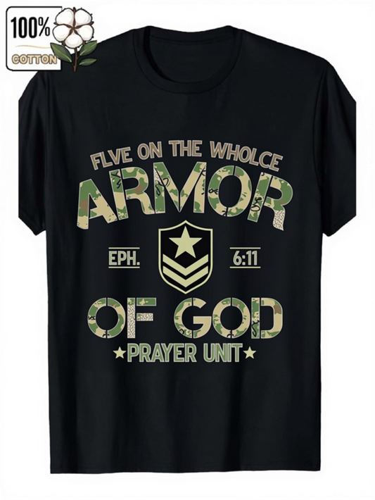 Men's Graphic T-Shirt Camo Shield Lettering With Star Badge Surrounded By Bold Inspirational Typography