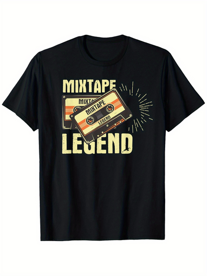 Men's Graphic T-Shirt Mixtape Legend With Retro Cassette And Faded Yellow Shine