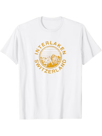 Men's Graphic T-Shirt Interlaken Switzerland Mountain Landscape With Sunrise Encircled By Lettering