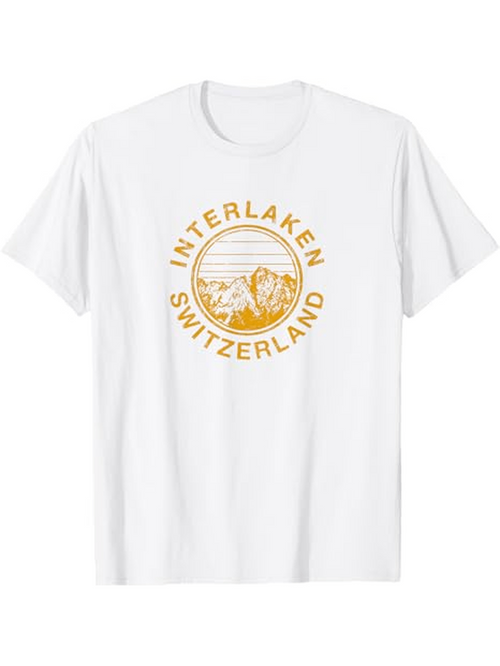 Men's Graphic T-Shirt Interlaken Switzerland Mountain Landscape With Sunrise Encircled By Lettering