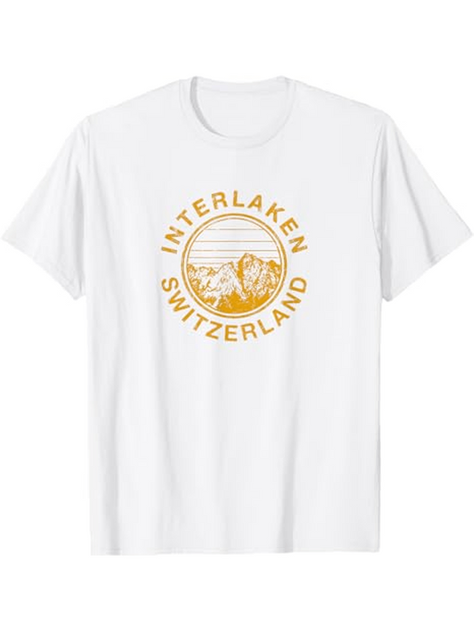 Men's Graphic T-Shirt Interlaken Switzerland Mountain Landscape With Sunrise Encircled By Lettering