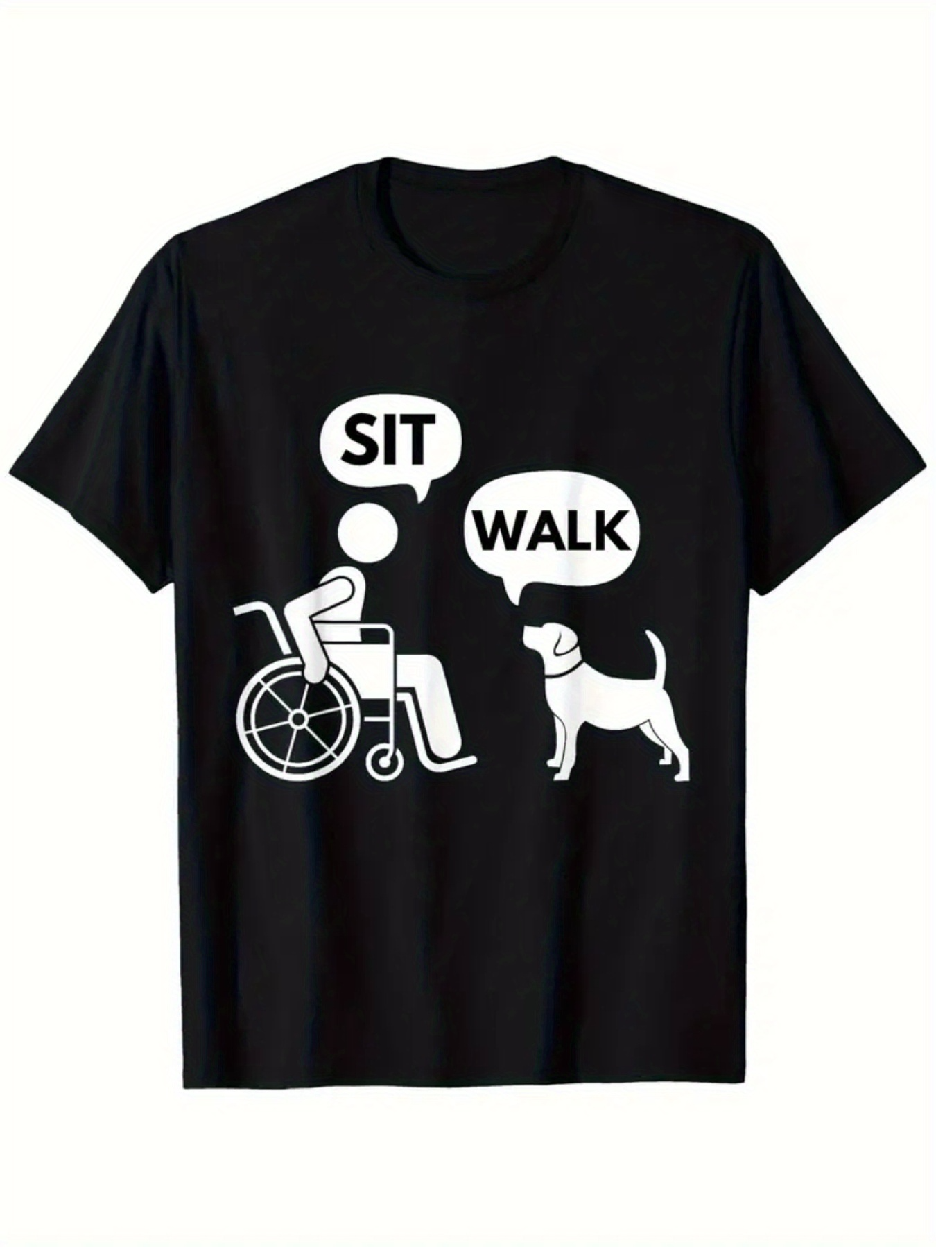 Men's Graphic T-Shirt Sit Walk Service Dog With Person In Wheelchair Black T Shirt