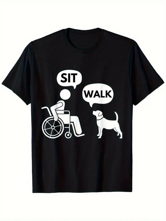 Men's Graphic T-Shirt Sit Walk Service Dog With Person In Wheelchair Black T Shirt