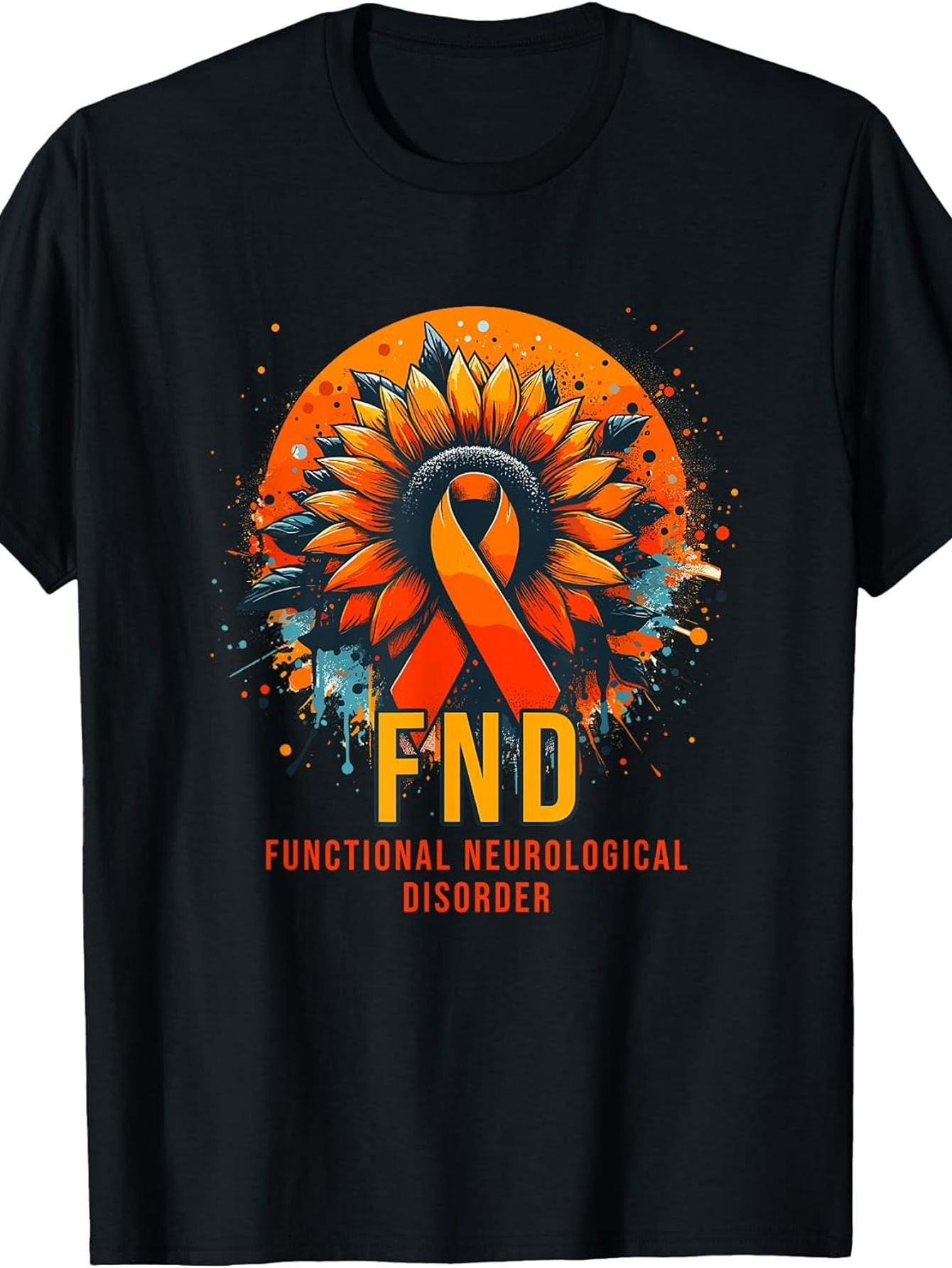 Men's Graphic T-Shirt Functional Neurological Disorder Sunflower With Orange Awareness Ribbon