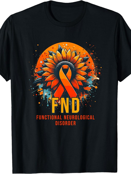 Men's Graphic T-Shirt Functional Neurological Disorder Sunflower With Orange Awareness Ribbon