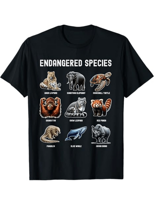 Men's Graphic T-Shirt Endangered Species Diverse Wildlife Portraits With Majestic Tigers And Graceful Sea Turtle