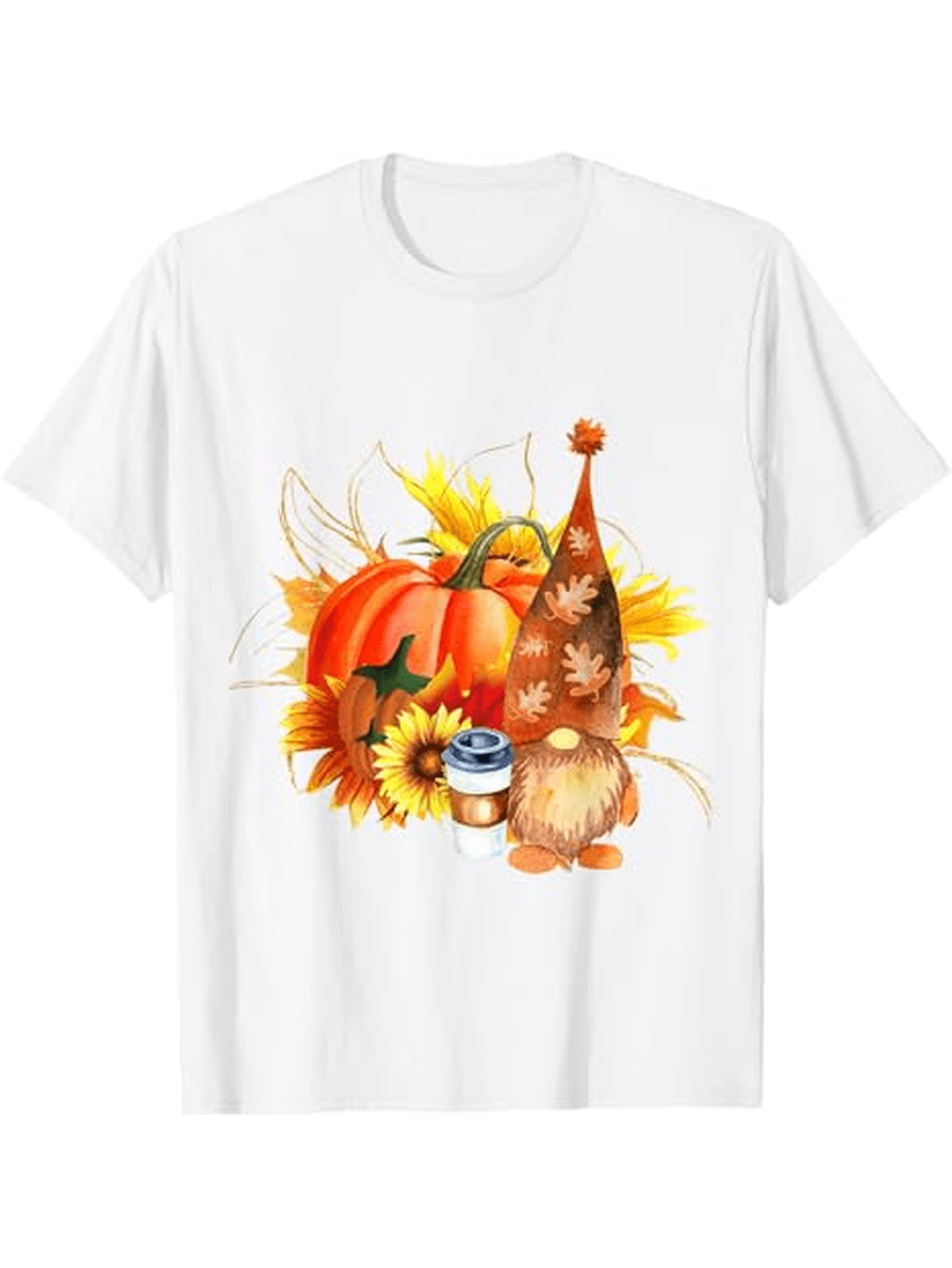 Men's Graphic T-Shirt Autumn Leaves And Sunflowers With Pumpkin And Cute Gnome