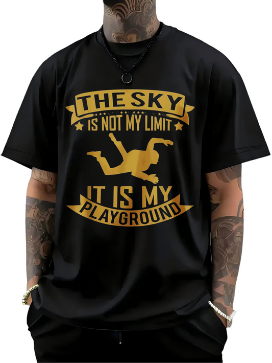 Men's Graphic T-Shirt The Sky Is Not My Limit Bold Text Silhouette With Stars And Skydiver Playground