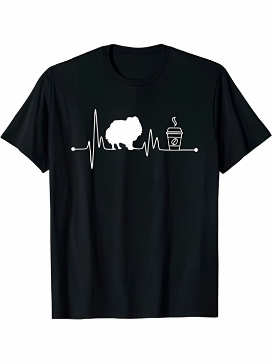Men's Graphic T-Shirt Heartbeat Line With Guinea Pig And Hot Coffee Cup