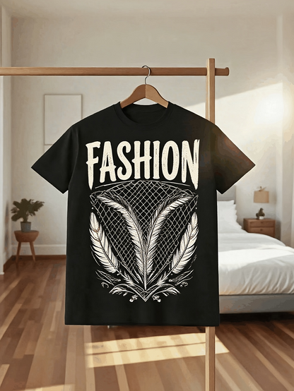 Men's Graphic T-Shirt Fashion Bold Text With Graphic Leaves And Unique Mesh Pattern